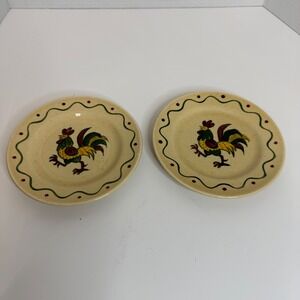 Vintage Metlox Poppytrail California Provincial Rooster Bread Plates Set of 2